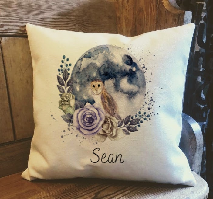 Personalised Owl Country Canvas Cushion - Customised Wildlife Linen Cushion - Woodland Animal Cushio