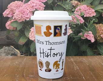 Personalised History Teacher Travel Mug - Gift for History Lover - Personalised History Student Thermal Ceramic Insulated Travel Mug