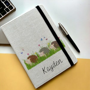 Personalised Hedgehog A5 Notebook - Custom Wildlife Lined Journal - Reusable Animal Notebook Cover - Linen Hardback Journal Cover Gift