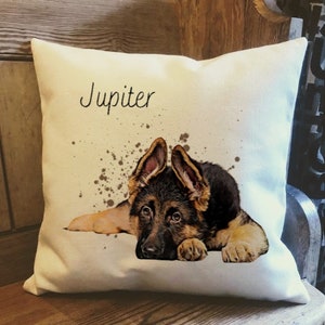 Personalised German Shepherd Dog Country Canvas Cushion - Customised Dog Owner & Lover Linen Cushion - Puppy Cushion Cover with Inner Filler
