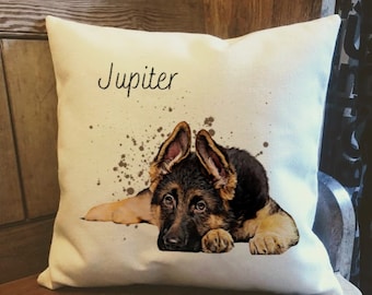 Personalised German Shepherd Dog Country Canvas Cushion - Customised Dog Owner & Lover Linen Cushion - Puppy Cushion Cover with Inner Filler