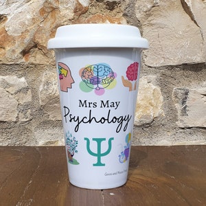 Personalised Psychology Teacher Travel Mug - Gift for Psychology Lover - Personalised Psychology Student Thermal Ceramic Insulated Mug image 1