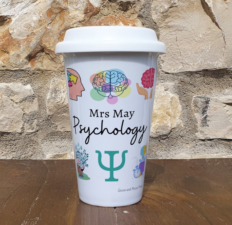 Personalised Psychology Teacher Travel Mug - Gift for Psychology Lover - Personalised Psychology Student Thermal Ceramic Insulated Mug image 1
