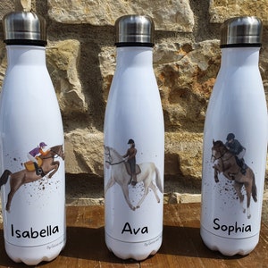 Personalised Show Jumping Horse Insulated Bottle Gift for Pony Owners & Lover Personalised Equestrian Thermal Flask Water Bottle image 1
