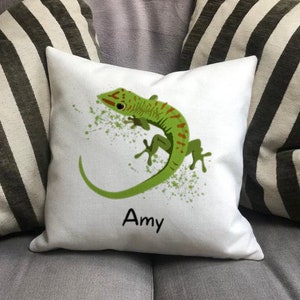 Personalised Lizard Country Canvas Cushion - Customised Geko Linen Cushion - Reptile Cushion Cover with Inner Filler