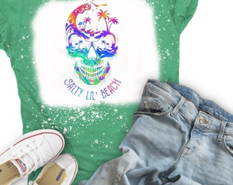 Stylish, Salty Lil Beach, salty shirt, Skull shirts, bleached shirt, handmade, made is usa, beach shirt, salty,