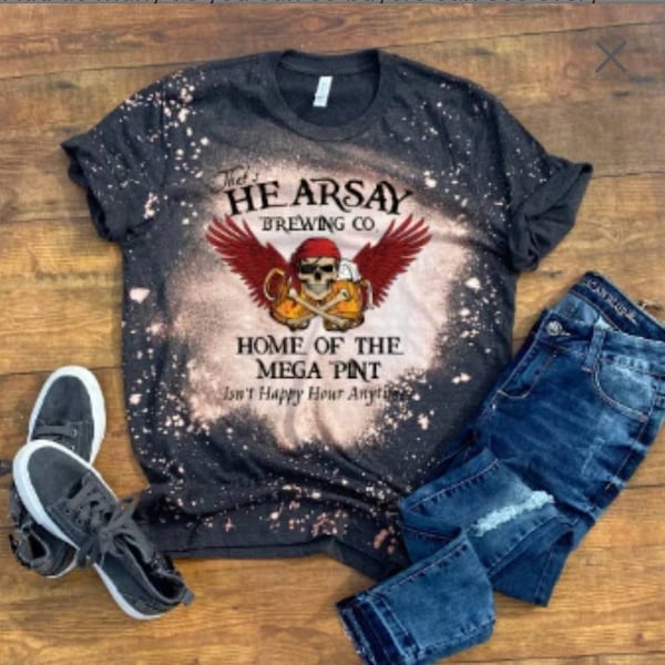 Hearsay brewing Co, Mega Pint, free shipping, plus size, coupon code, bleached tee, short sleeve gifts for her, unisex adult clothing