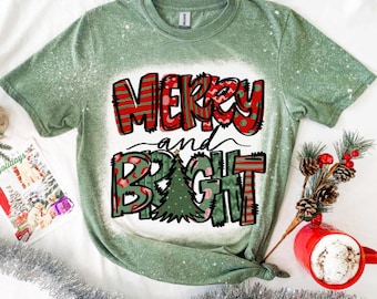 Merry and Bright Christmas Tee | Bleached Holiday Shirt