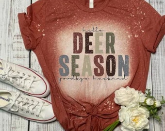 Funny Hunter's Wife Bleached T-Shirt | Deer Season Tee