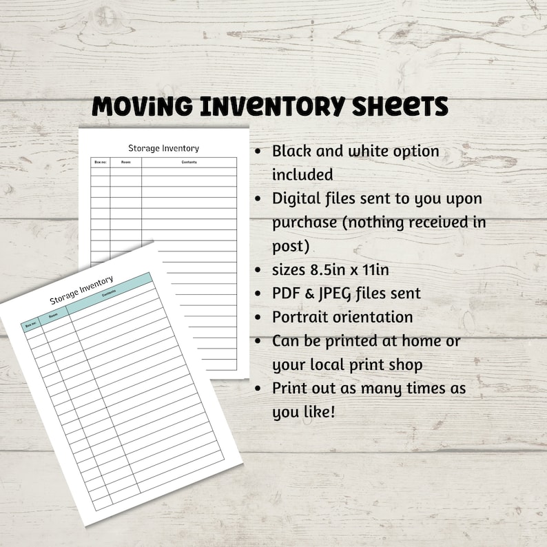 Moving Box Inventory List, Keep Track of What is in Each Box. Etsy