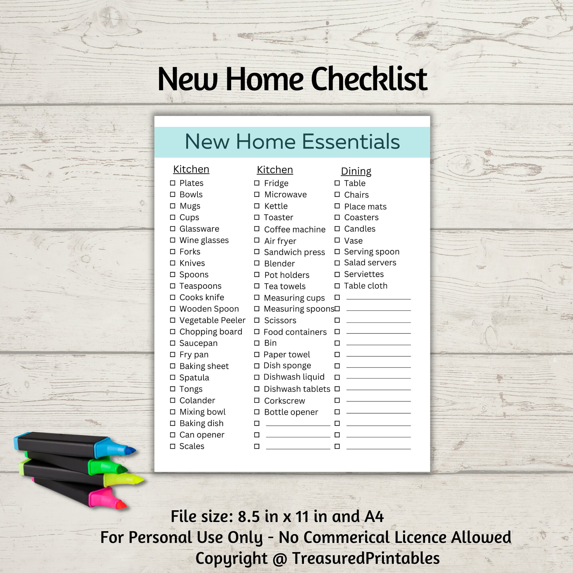 New Home Essentials Checklist Printable - Etsy
