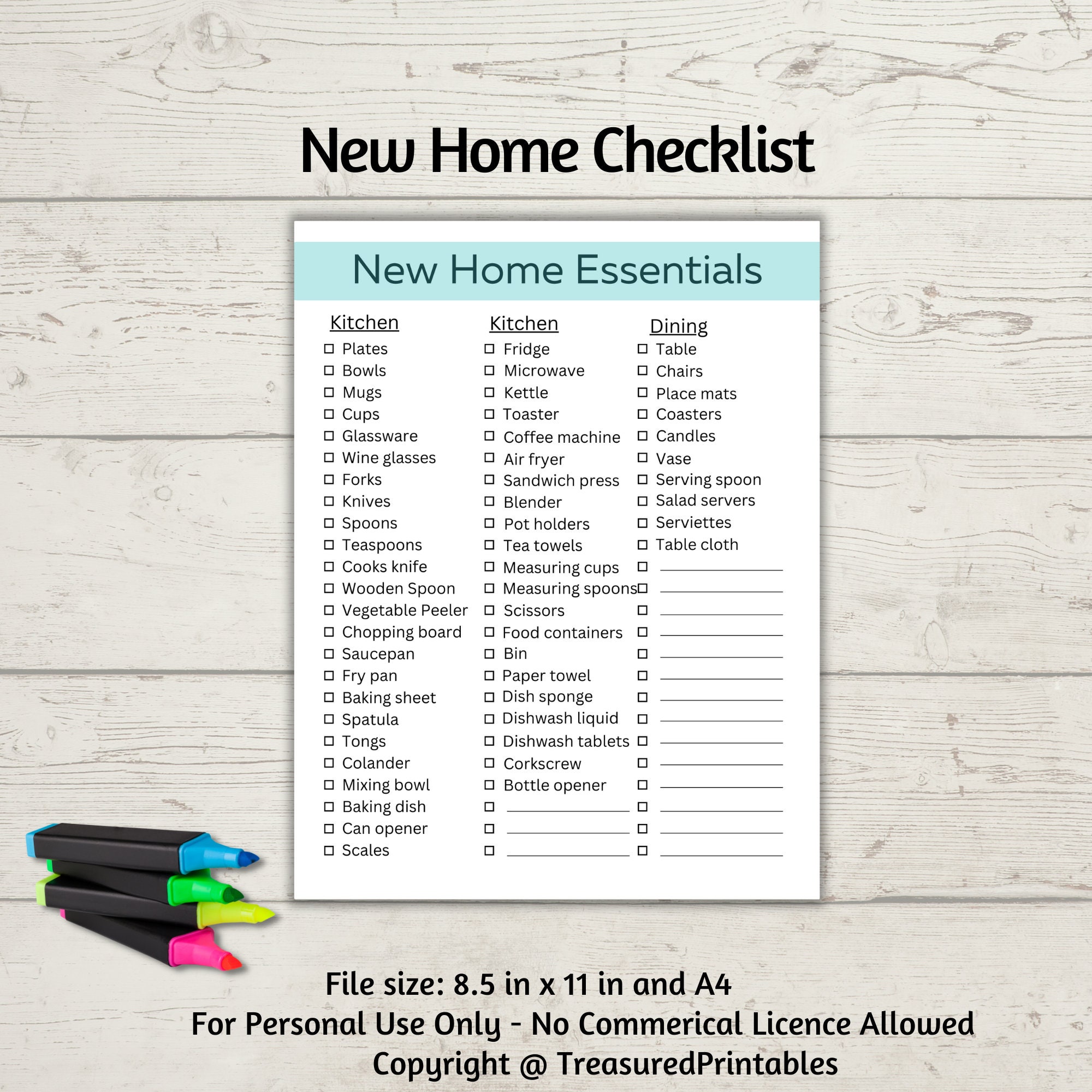 New Home Essentials Checklist Printable - Etsy