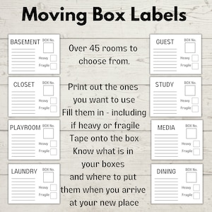 Moving Box Label Printables, Instant Download Moving Box Labels to ...