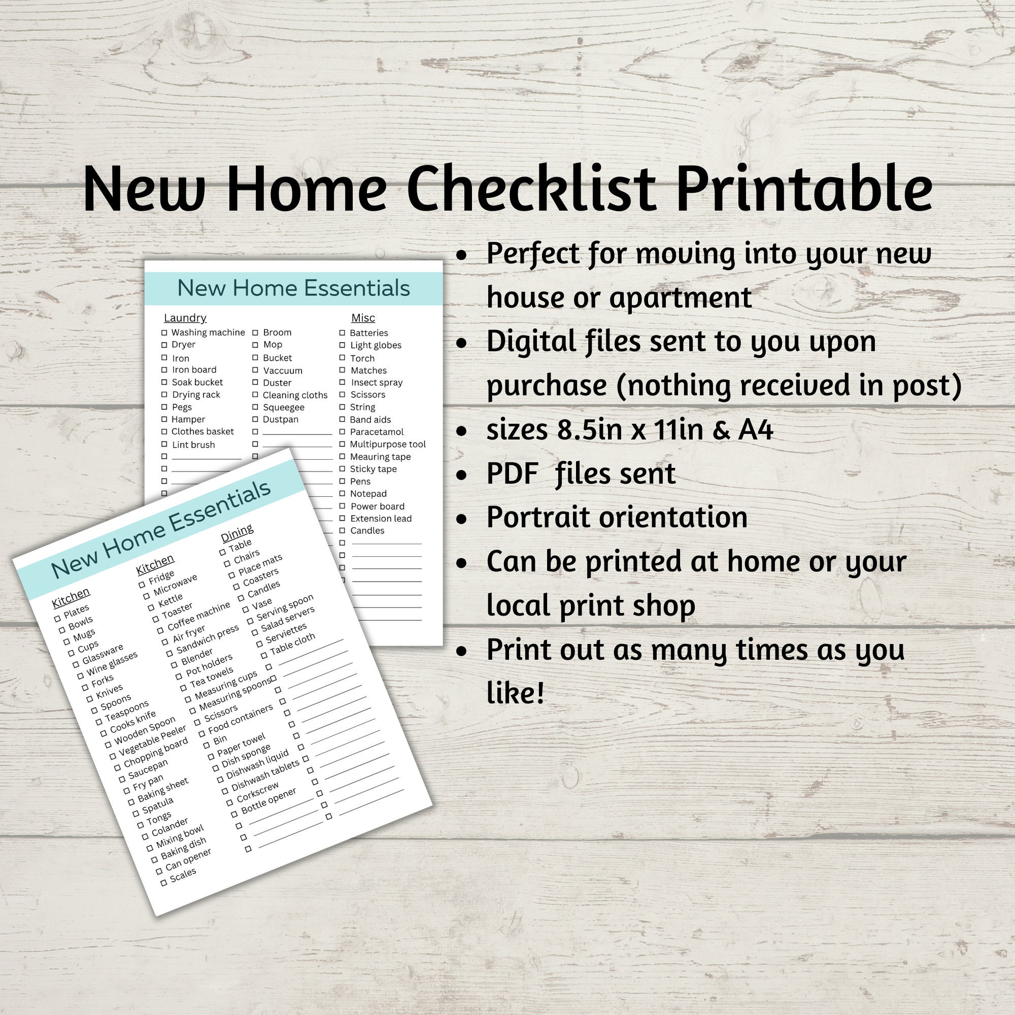 New Home Essentials Checklist Printable - Etsy