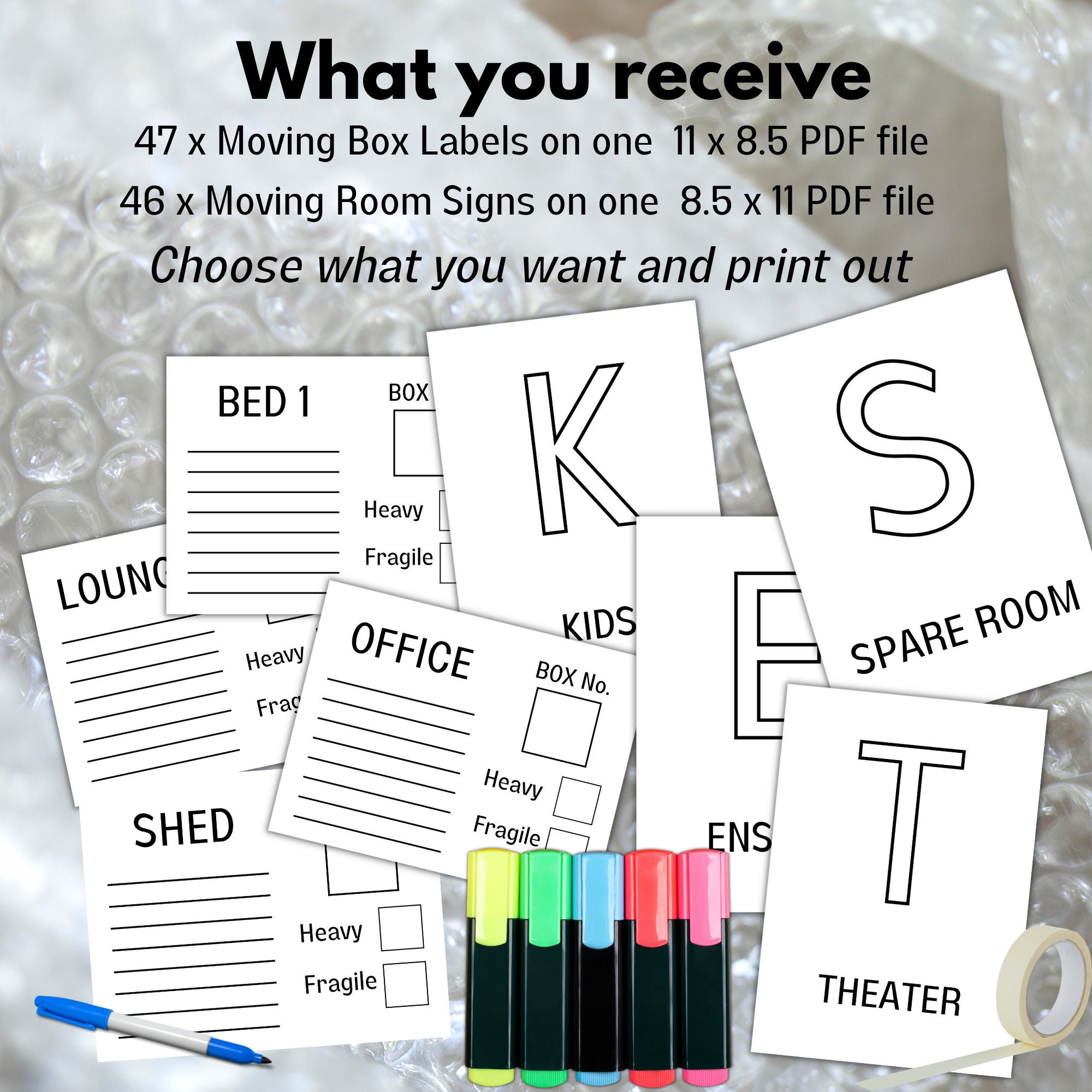 Moving Box Label Printables, Instant Download Moving Box Labels to ...