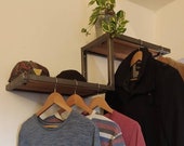 Wall wardrobe with hat rack made of metal and wood Clothes rail for children made of steel Industrial-style shelf and clothes rack