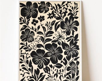 Abstract Botanical Printable Art, Beige Black Wall Art, Neutral Botanical Beige Printable Art, Floral Illustration Botanical Poster