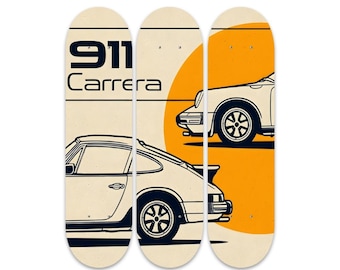 ポルシェ 911 TAKANORI MIYAZAKI 壁掛け パネル レトロ PORSCHE 911 CARRERA 3 Panel Wood Skateboard Print Wall Art, Poster