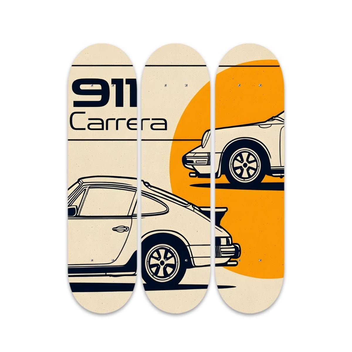 PORSCHE 911 CARRERA 3 Panel Wood Skateboard Print Wall Art, Poster