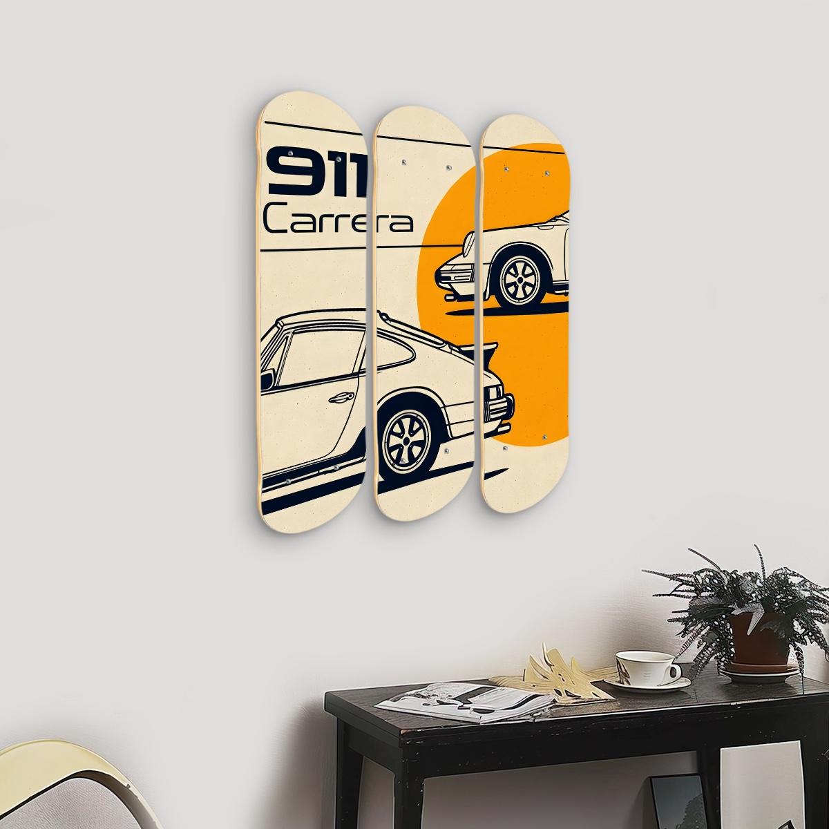 PORSCHE 911 CARRERA 3 Panel Wood Skateboard Print Wall Art, Poster