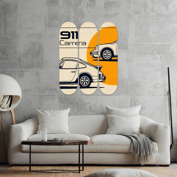 PORSCHE 911 CARRERA 3 Panel Wood Skateboard Print Wall Art, Poster