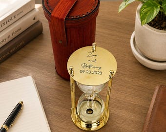 Personalized Brass Hourglass, 17th Anniversary Gift, Custom Sand Timer (7 Inch)