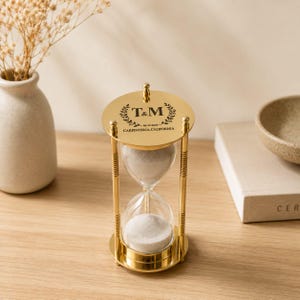 Personalized  Handcrafted Brass Hourglass Timer, 5 Minute Sand Timer, Luxury Desk Decor