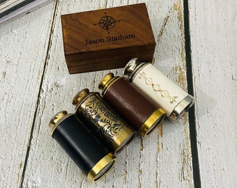 Télescope nautique fait main gravé personnalisé, jumelles personnalisées avec boîte en bois, Spyglass