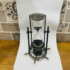 Nautical Brass Ship Wheel Hourglass: Vintage Maritime Decor