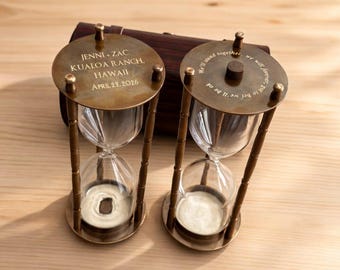 Personalized Antique Brass Hourglass – Sand Ceremony Unity Timer