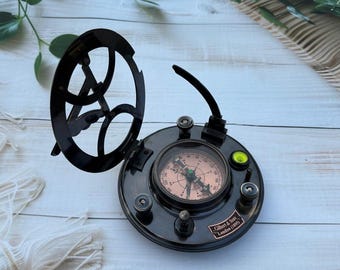 Vintage Black Brass Compass Replica | 5-Inch Nautical Desk Decor, Maritime Collectible
