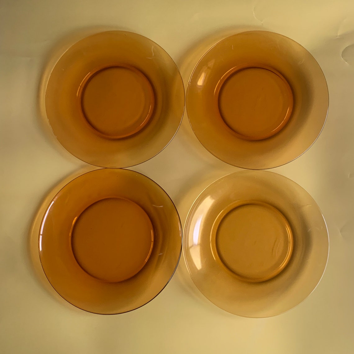 4 Vereco Amber Glass Side Plates. Vintage Glassware. 1970s Retro Plates