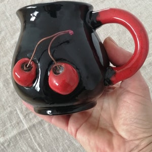 Round mug with cherries Handmade ceramics Wife gift Pottery Gift for Mum Gift for her Kitchen item Tableware Unique mug image 2