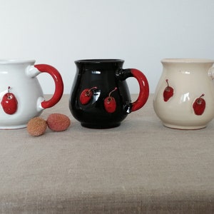 Round mug with cherries Handmade ceramics Wife gift Pottery Gift for Mum Gift for her Kitchen item Tableware Unique mug image 8