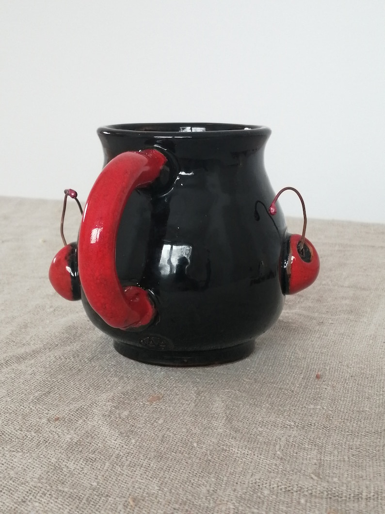 Round mug with cherries Handmade ceramics Wife gift Pottery Gift for Mum Gift for her Kitchen item Tableware Unique mug image 3