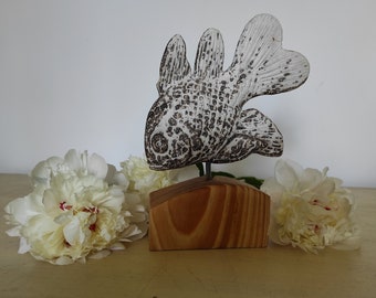 Handmade ceramic fish figurine | Raku pottery sculpture | Fish artwork | Gift for Dad | Gift for fisherman | Fish sculpture | Interior decor