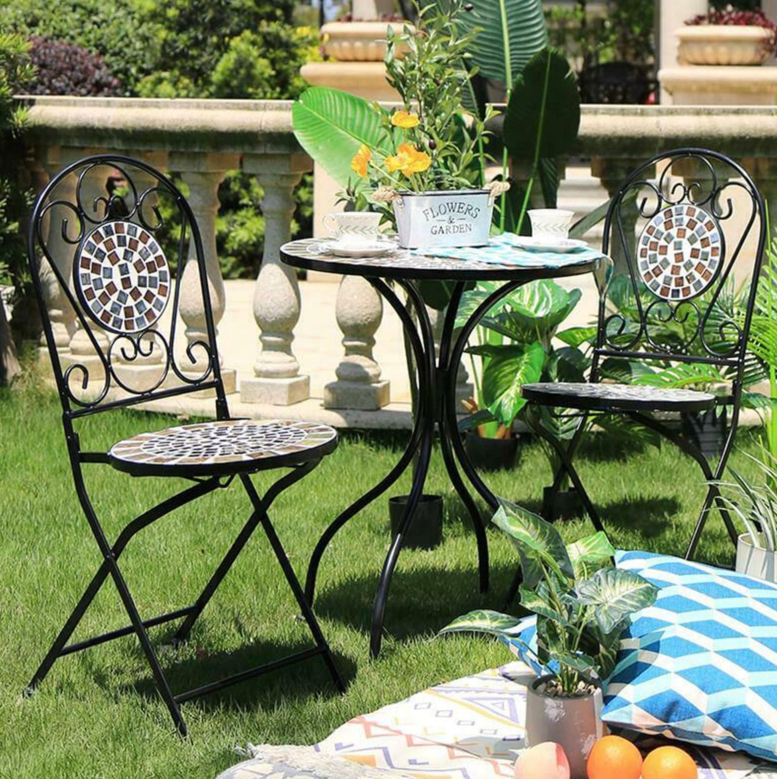 Mosaic Bistro Set Outdoor Patio Garden Furniture Table and 2 Etsy
