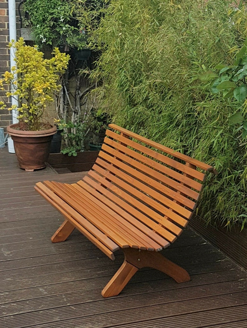Wooden Bench Sturdy Curved Outdoor Bench Garden Furniture Etsy