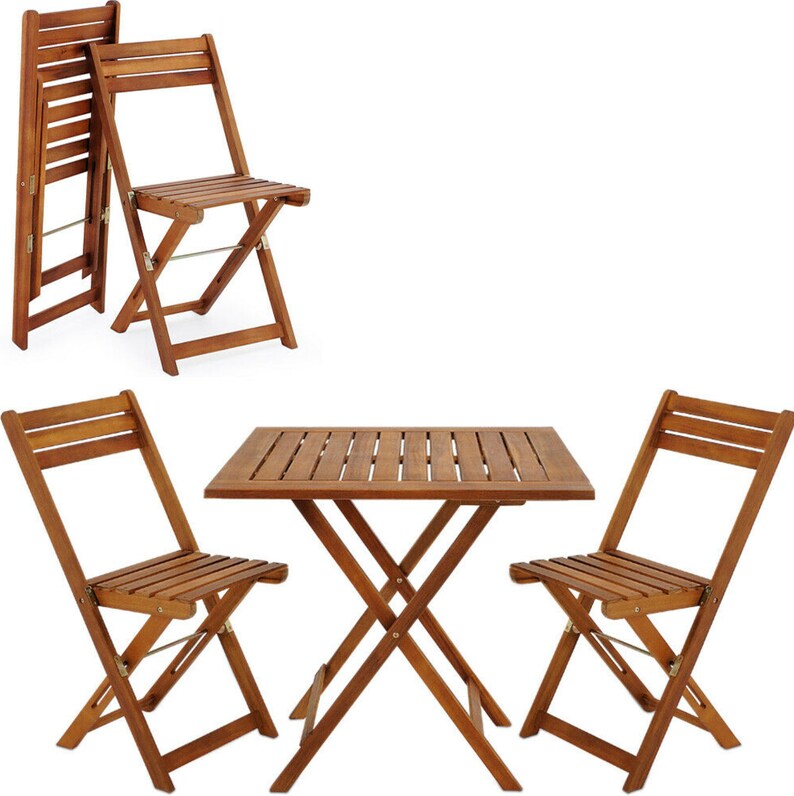 Wooden Table Set Outdoor Balcony Table and Chairs Patio Etsy UK