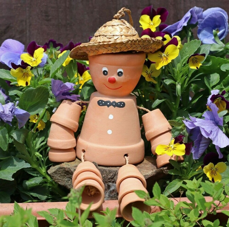 Garden Ornament Terracotta Flower Pot Man Bow Tie Planter Etsy UK