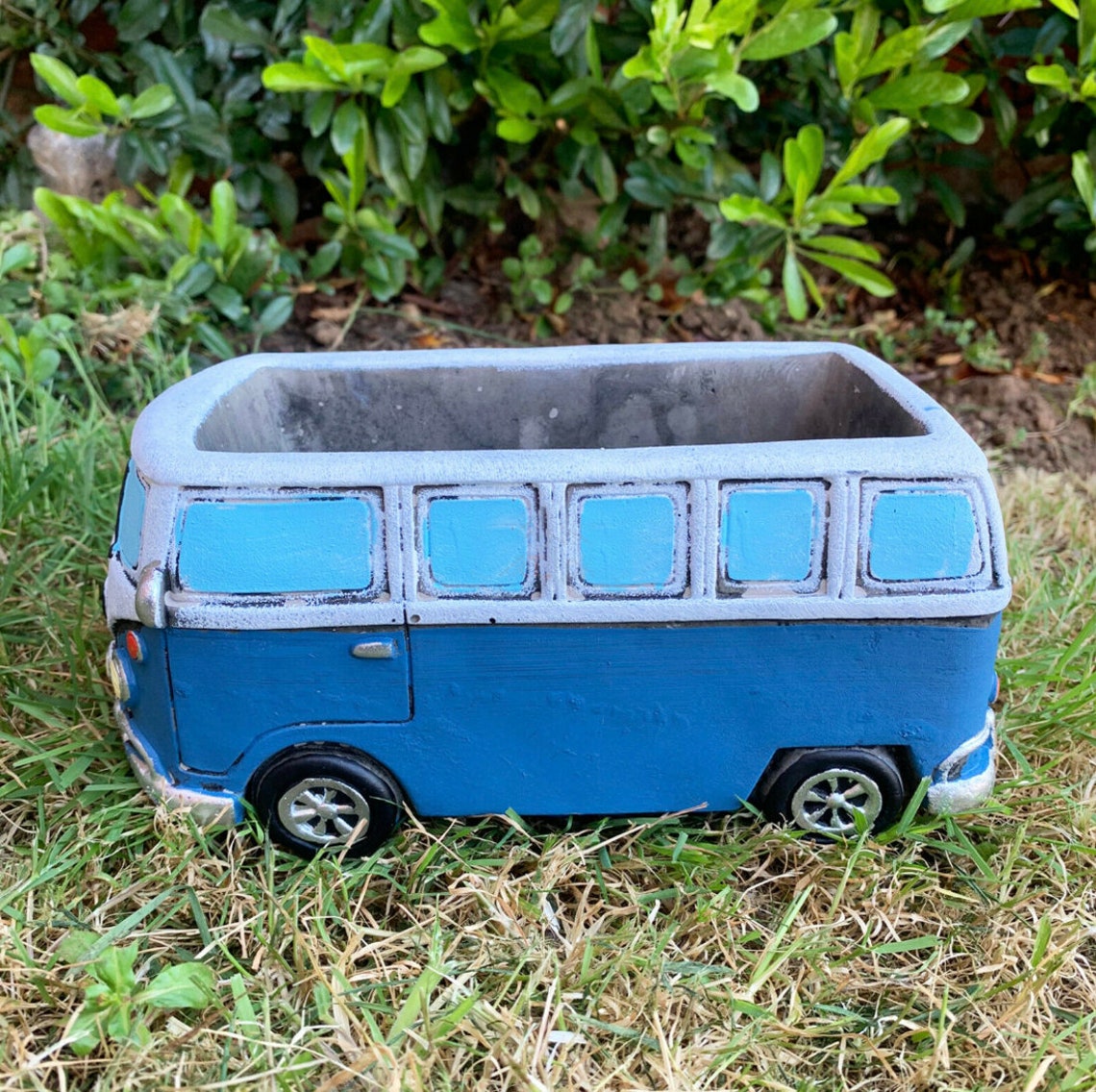Stone Planter Pot Blue VW Campervan Stone Plant Pot Flower Pot Etsy