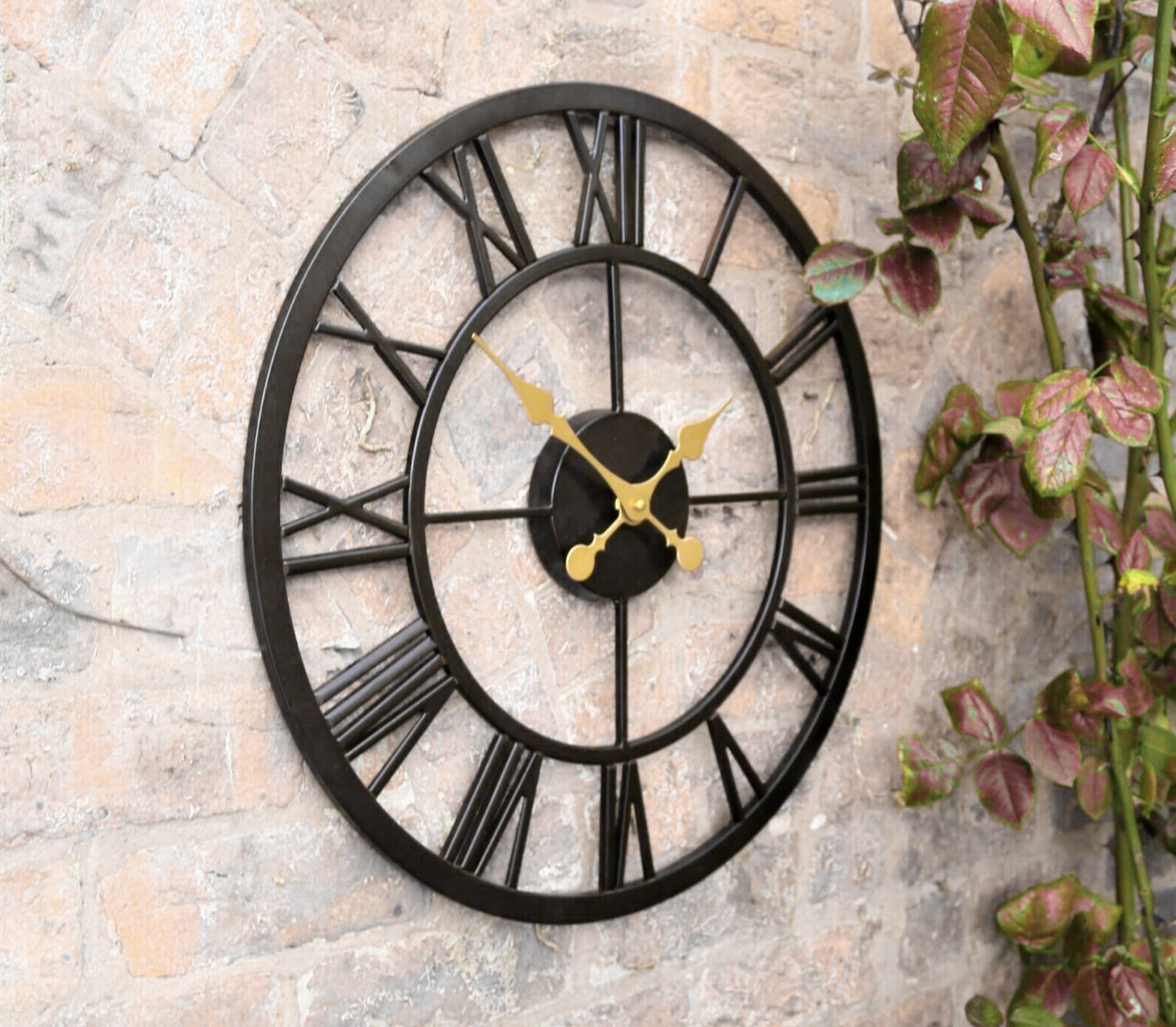 Outdoor Garden Skeleton Wall Clock Black Metal Frame Large Etsy