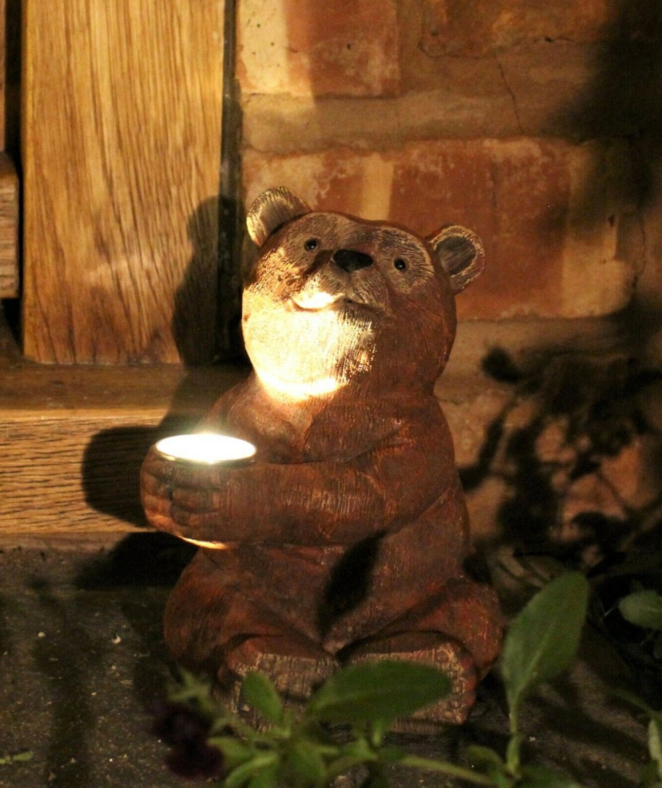 Garden Solar Ornament Bear Sitting Decorative Light Up Outdoor Etsy
