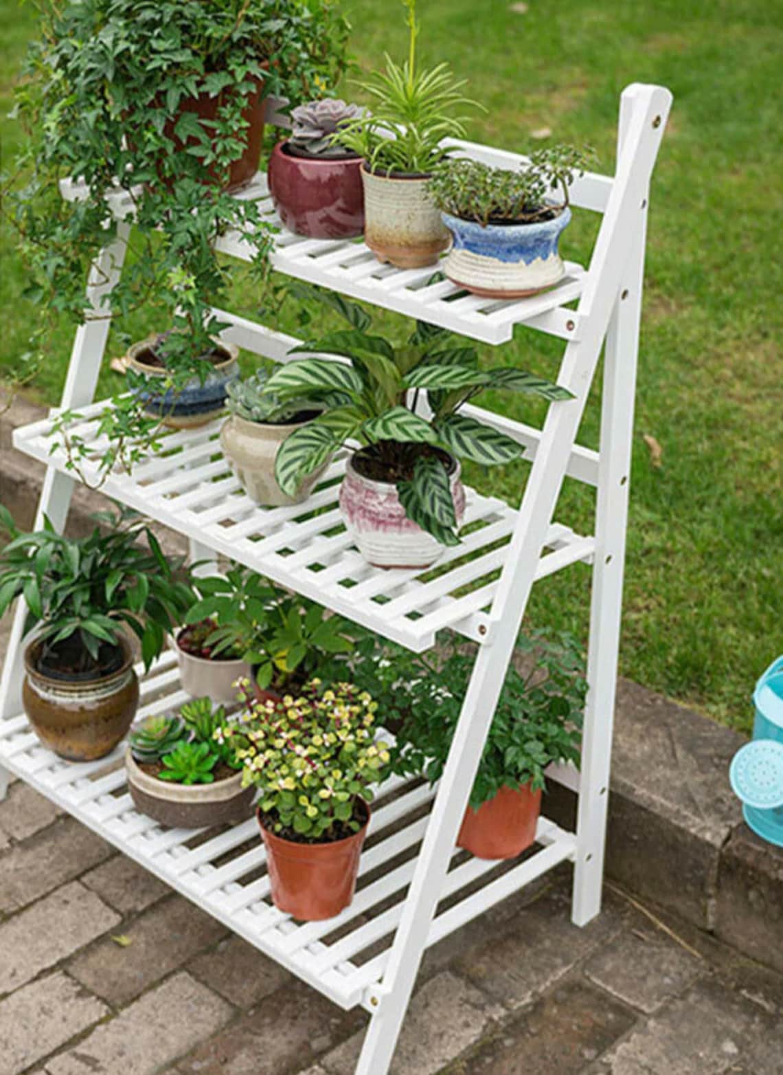 Wooden Shelf 3 Tier Ladder Shelf White Wood Folding Plant Etsy UK