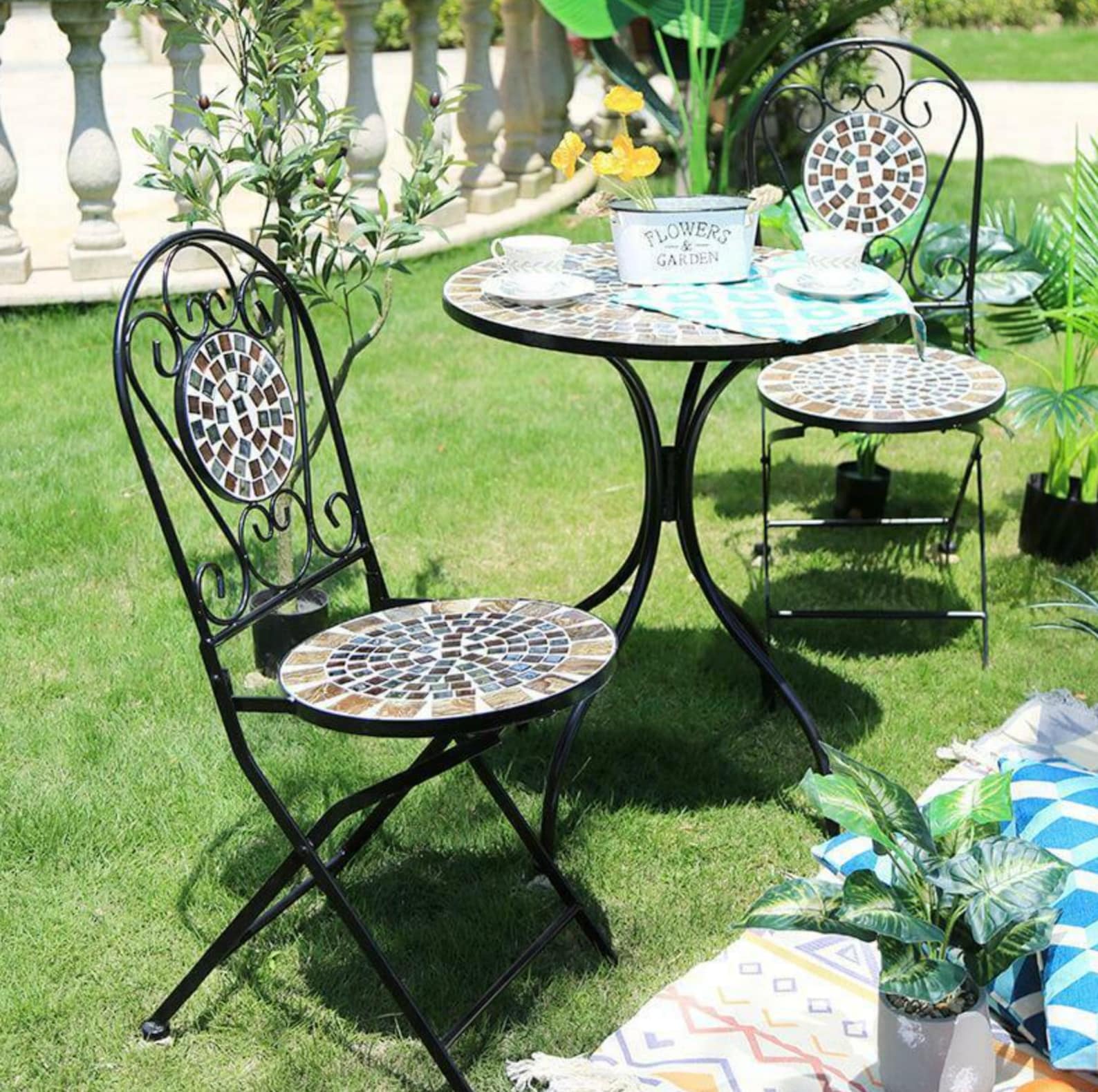 Mosaic Bistro Set Outdoor Patio Garden Furniture Table and 2 Etsy