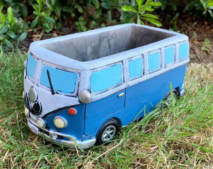 Stone Planter Pot Blue VW Campervan Stone Plant Pot Flower Pot Etsy