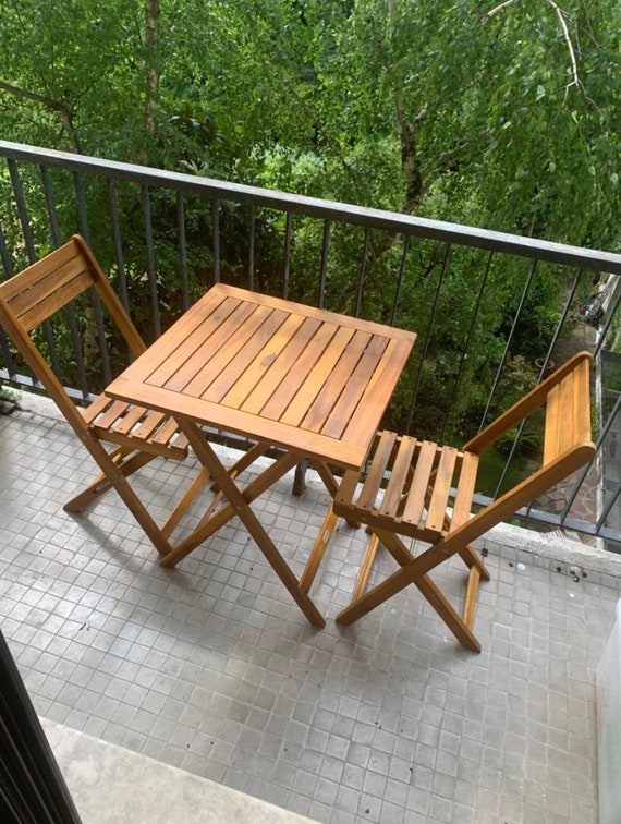 Hopelijk verlegen Reparatie mogelijk Houten tafel Set Outdoor Balkon tafel en stoelen Patio - Etsy België