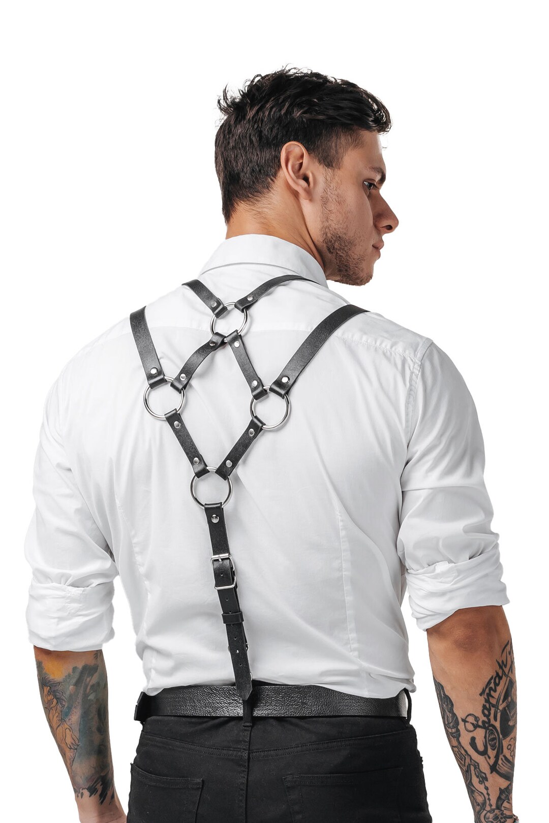 Mens Leather Suspenders Vegan Leather Suspenders Rave Suspenders