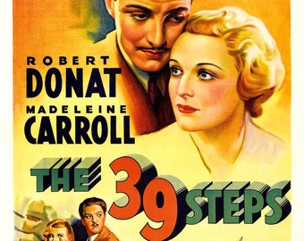 Affiche du film Les 39 étapes de 1935, impression A5-A1 des années 30 Thriller classique Hitchcock hollywoodien vintage Art mural mural