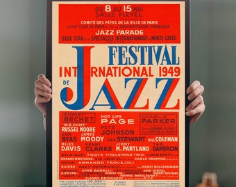 Jazz Festival Paris 1949 POSTER PRINT A5-A1 Concert Music Band Vintage 40s Club Bar Wall Art Decor